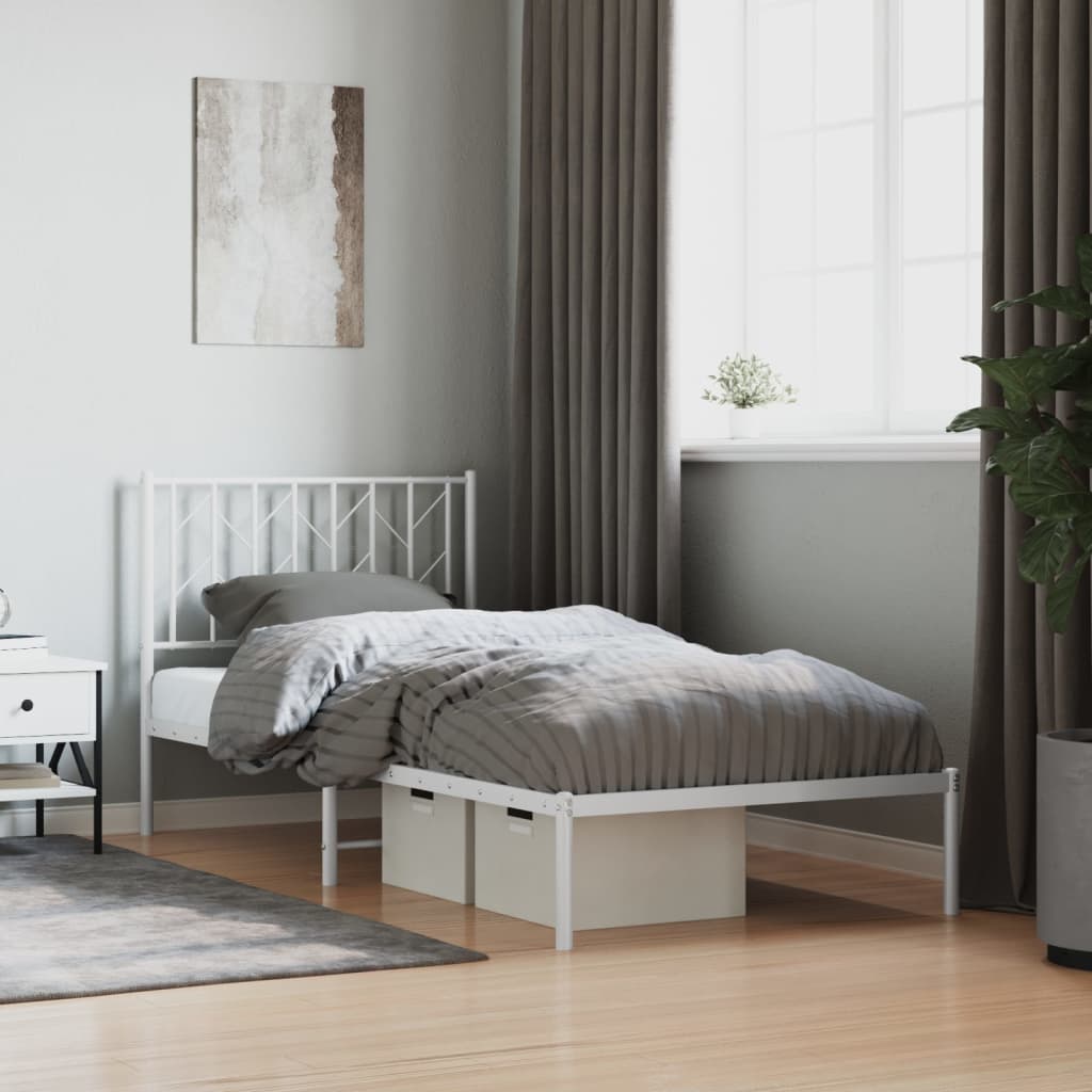 Metal Bed Frame with Headboard White 90x190 cm Single
