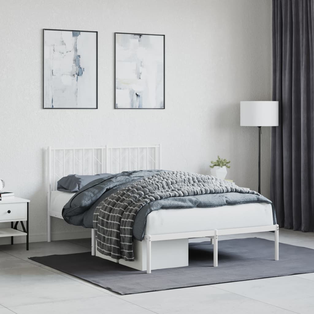 Metal Bed Frame with Headboard White 120x190 cm Small Double