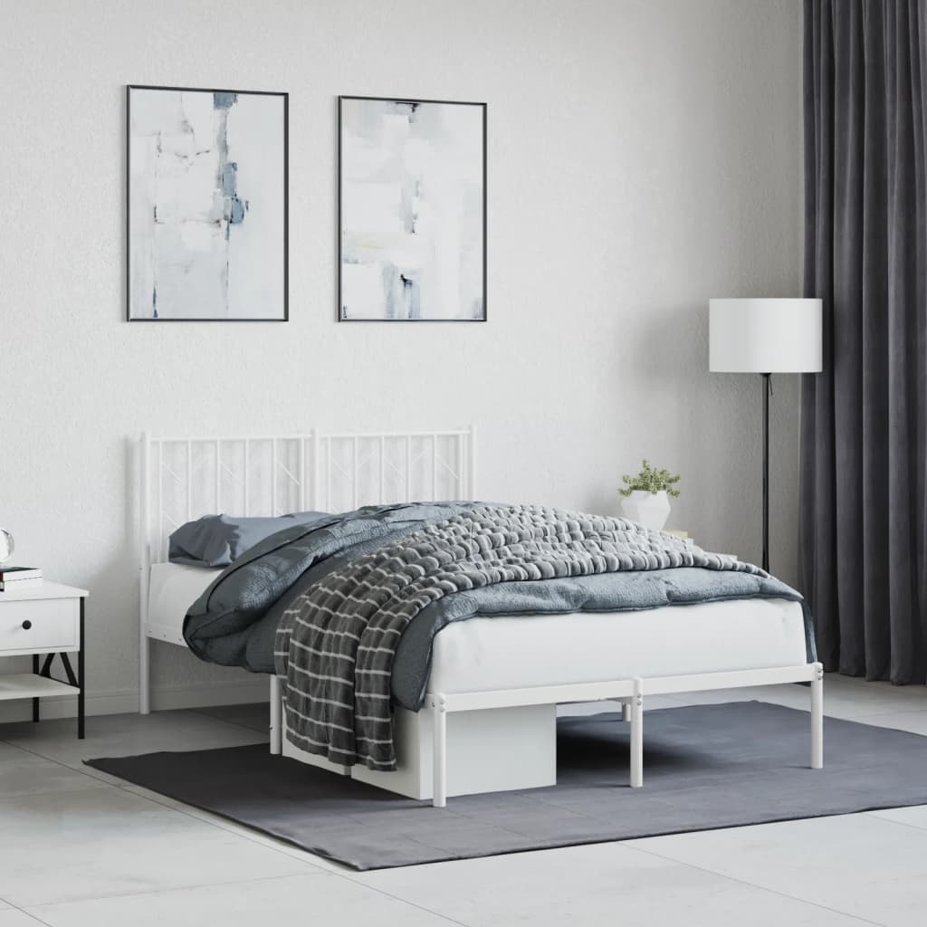 Metal Bed Frame with Headboard White 120x200 cm