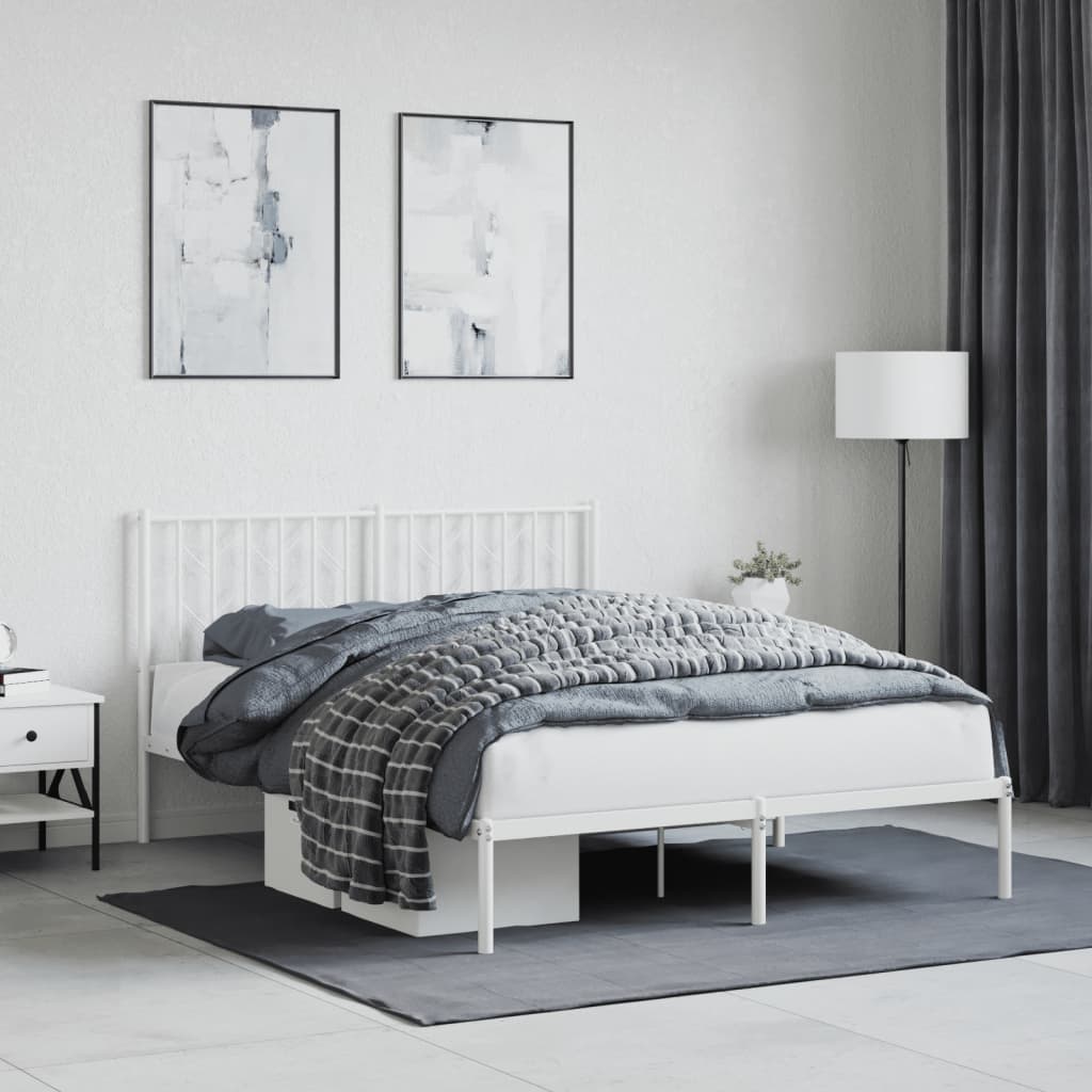 Metal Bed Frame with Headboard White 140x190 cm