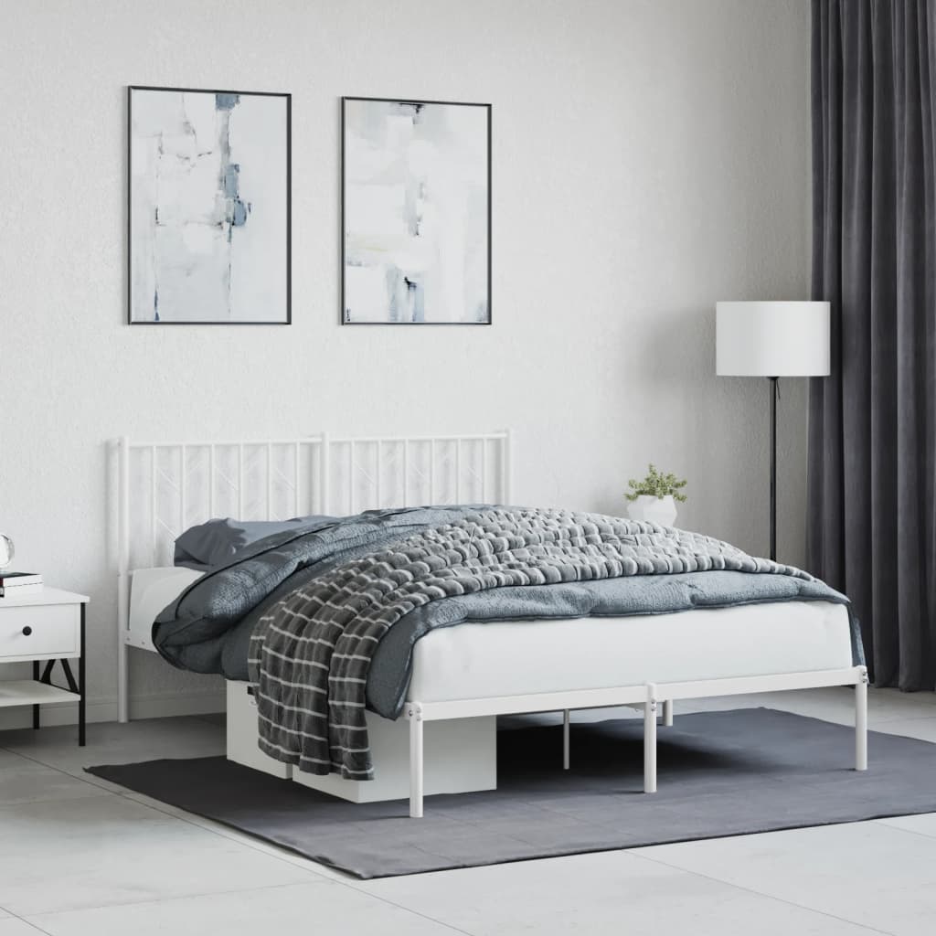 Metal Bed Frame with Headboard White 140x200 cm