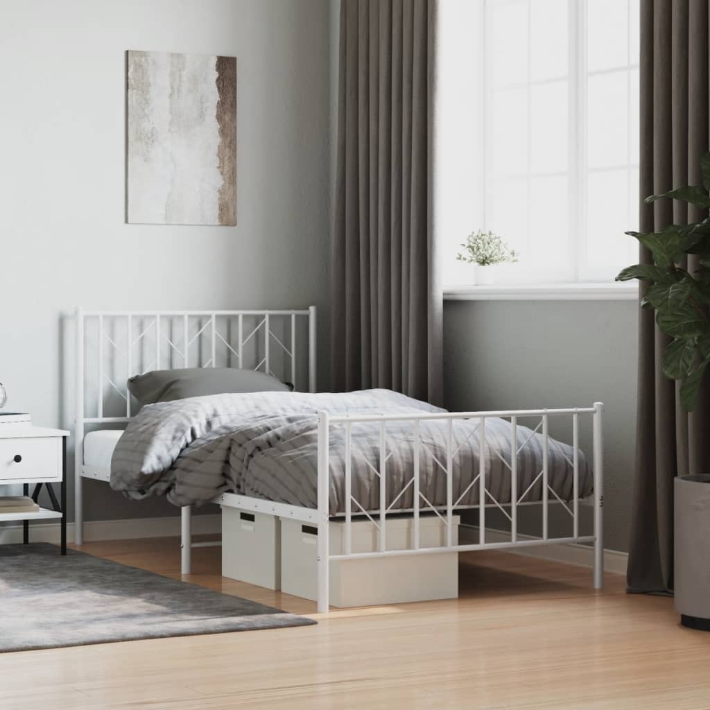 Metal Bed Frame with Headboard and FootboardÂ White 100x190 cm