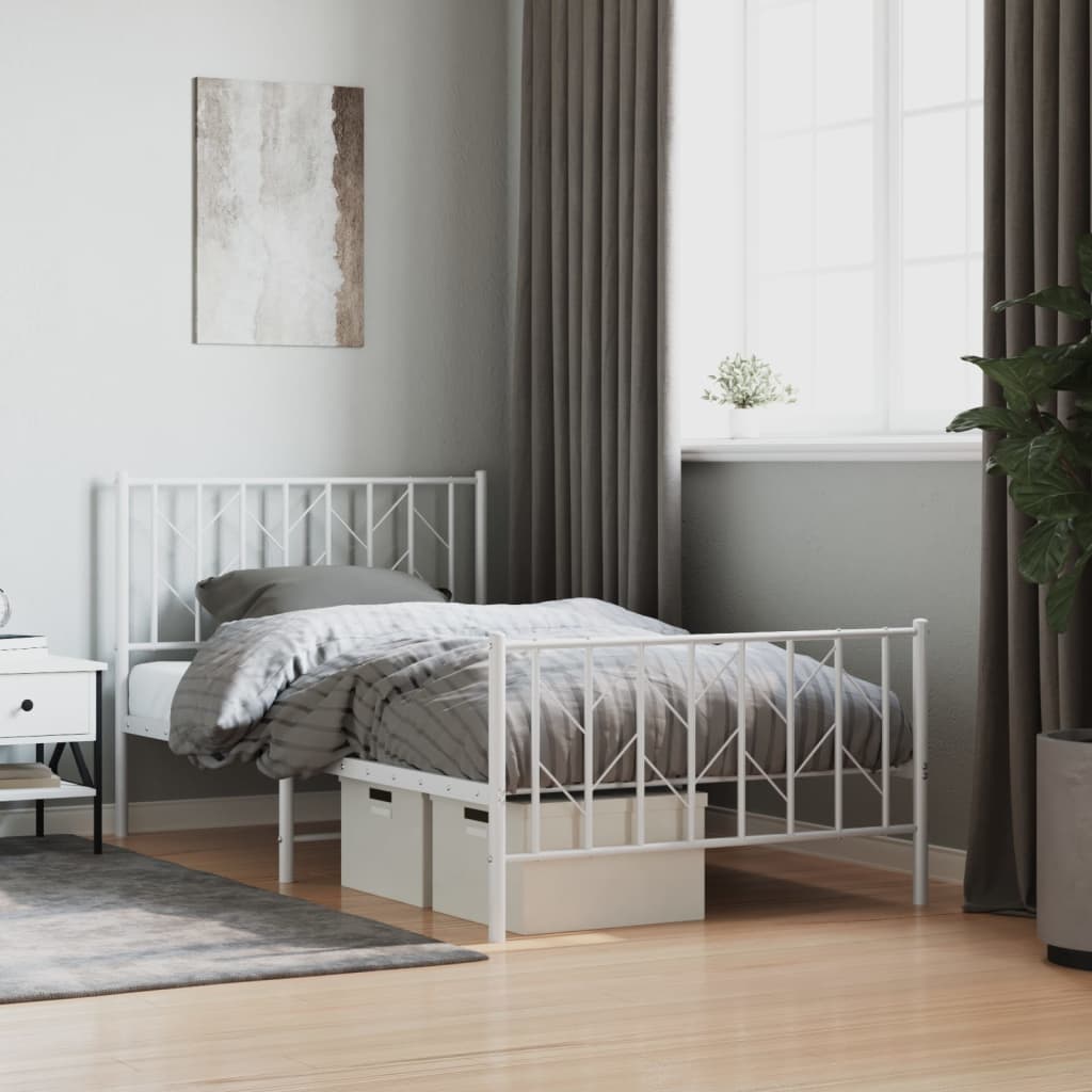 Metal Bed Frame with Headboard and FootboardÂ White 100x200 cm