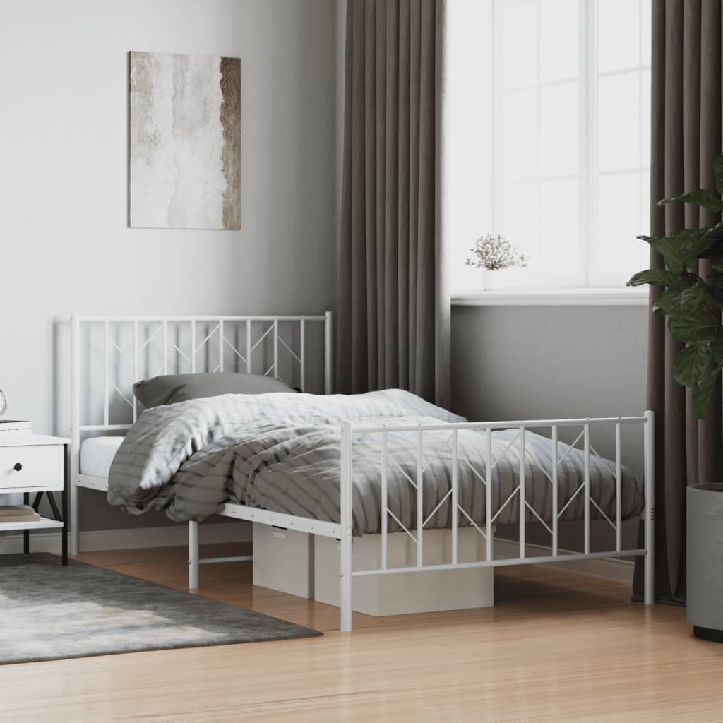 Metal Bed Frame with Headboard and FootboardÂ White 107x203 cm
