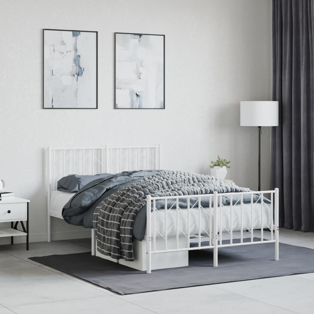 Metal Bed Frame with Headboard and FootboardÂ White 120x190 cm Small Double