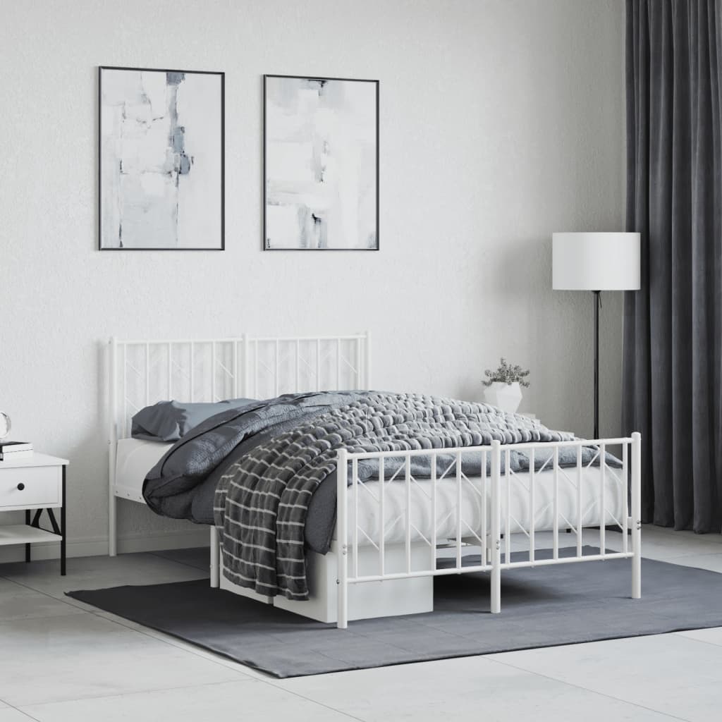 Metal Bed Frame with Headboard and FootboardÂ White 120x200 cm