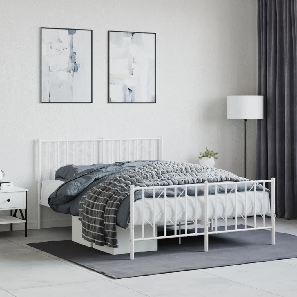 Metal Bed Frame with Headboard and FootboardÂ White 135x190 cm Double