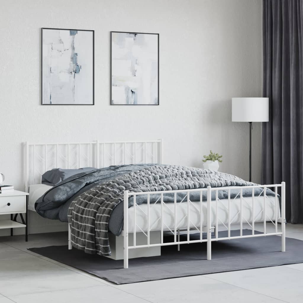 Metal Bed Frame with Headboard and FootboardÂ White 150x200 cm King Size