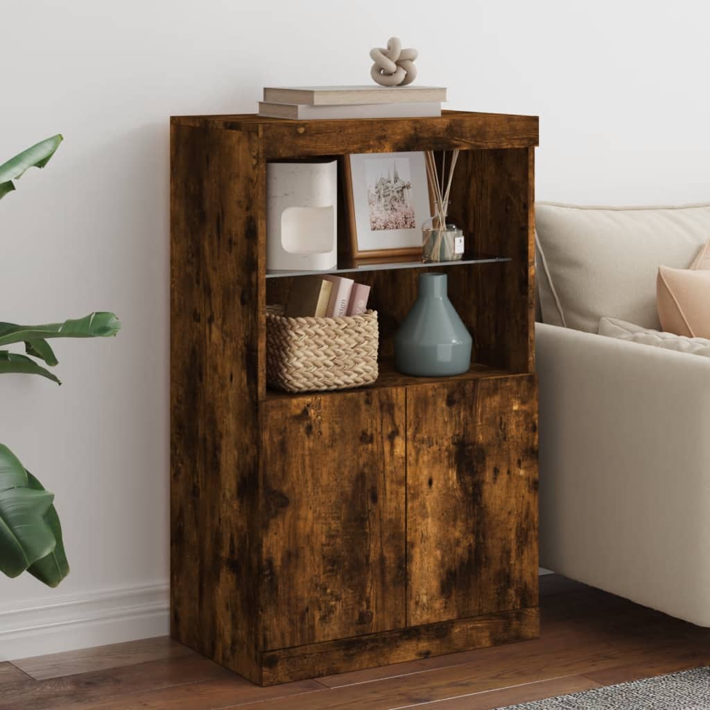 Sideboard with LED Lights Smoked Oak 60.5x37x100 cm