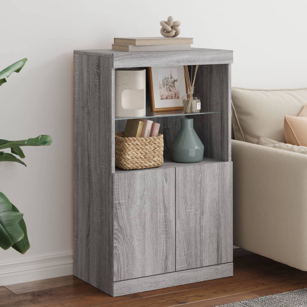 Sideboard with LED Lights Grey Sonoma 60.5x37x100 cm