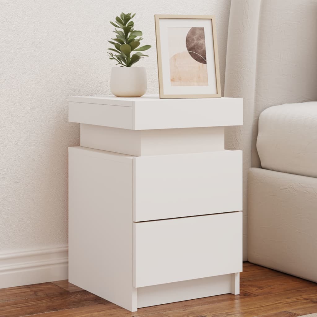 Bedside Table - LEAMING 2 Piece Nightstand White 35cm