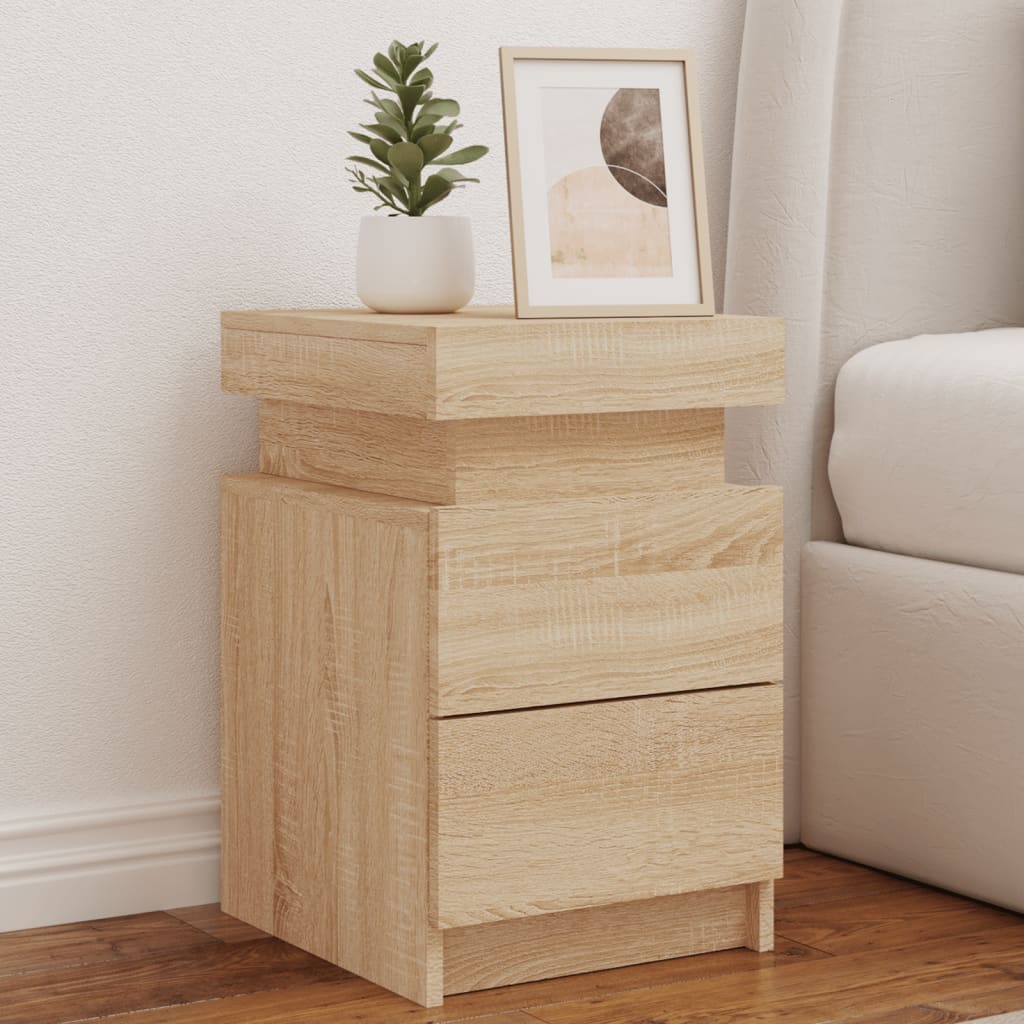 Bedside Table - LEAMING 2 Piece Nightstand Sonoma Oak 35cm