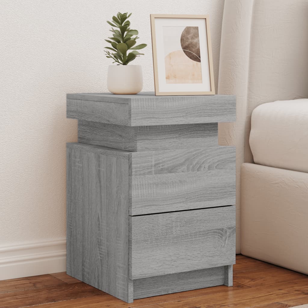 Bedside Table - LEAMING Nightstand Grey Sonoma 35cm