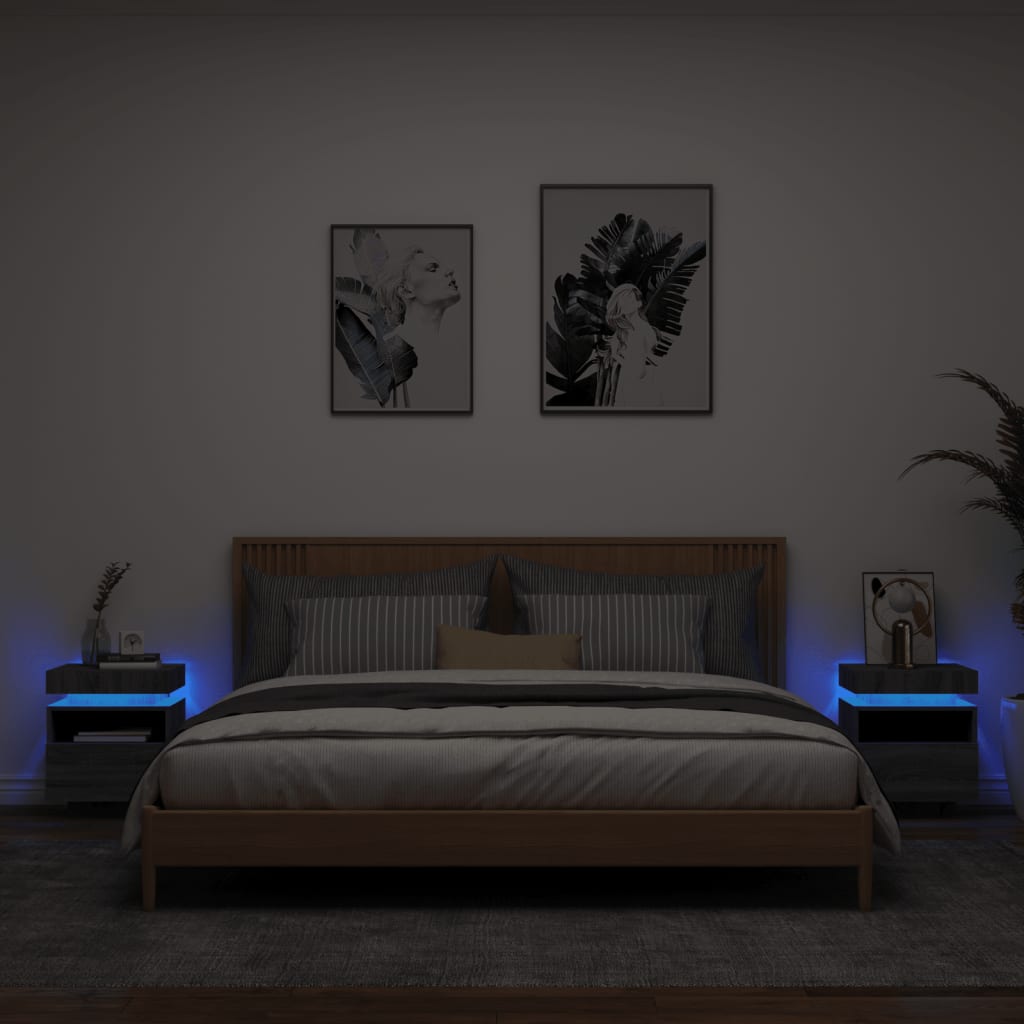 Bedside Cabinets with LED Lights 2 pcs Grey Sonoma 40x39x48.5 cm