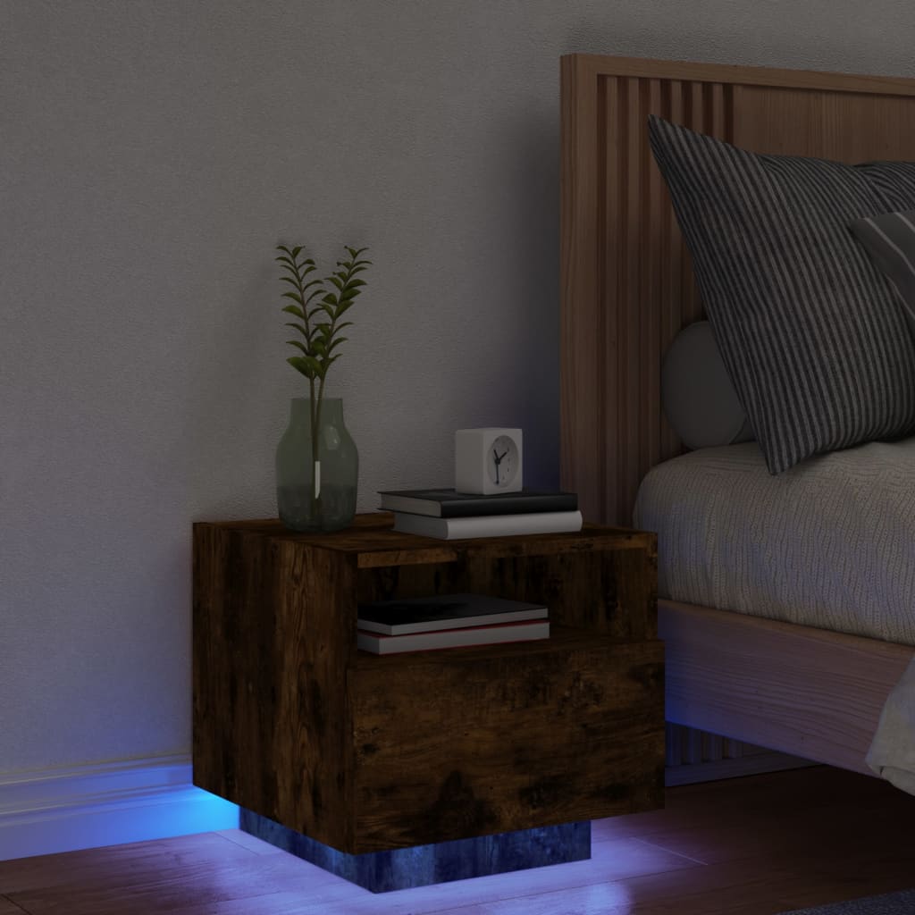 Bedside Table - MIAMI Nightstand Smoked Oak 40cm