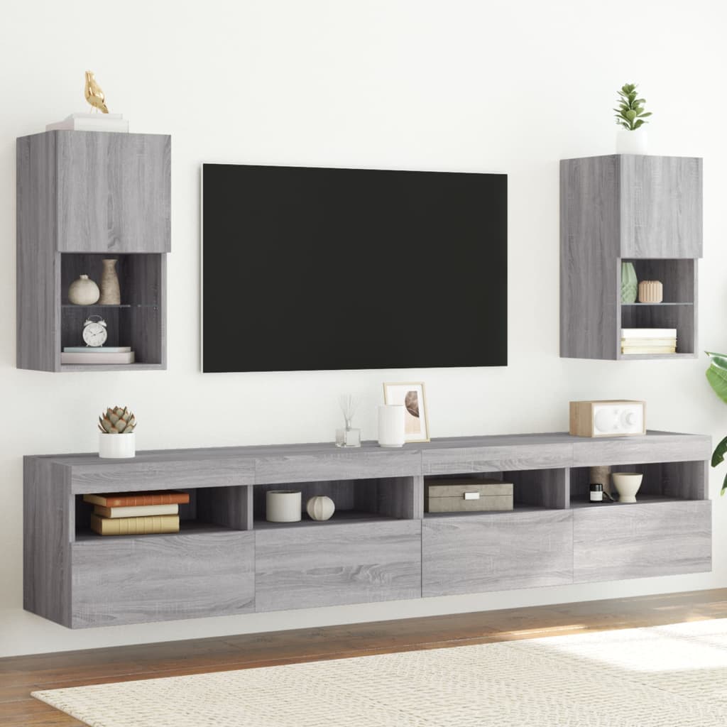 TV Cabinets with LED Lights 2 Pieces Grey Sonoma 30.5x30x60 cm