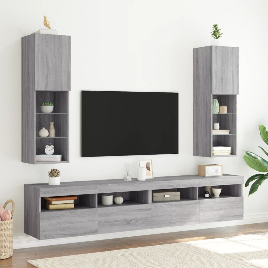 TV Cabinets with LED Lights 2 pcs Grey Sonoma 30.5x30x102 cm