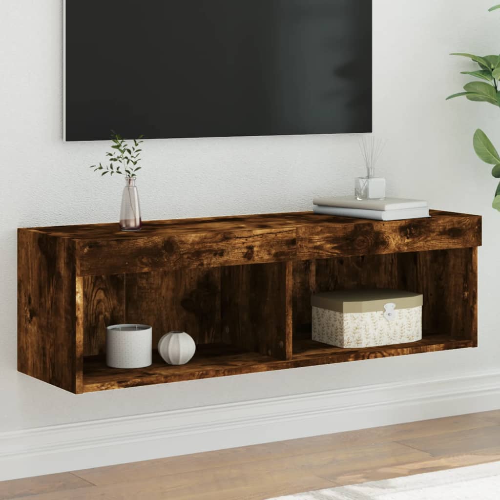 TV Cabinet with LED Lights Smoked Oak 100x30x30 cm