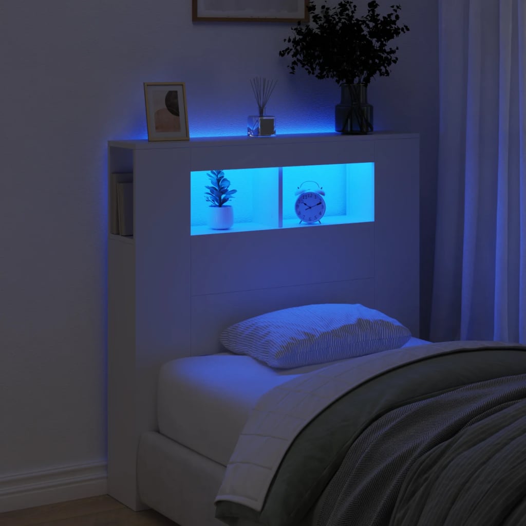 LED Headboard White 100x18.5x103.5cm Engineered Wood