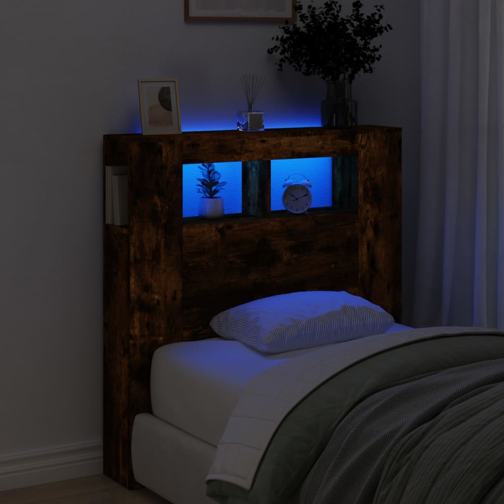 LED Headboard Smoked Oak 100x18.5x103.5cm Engineered Wood