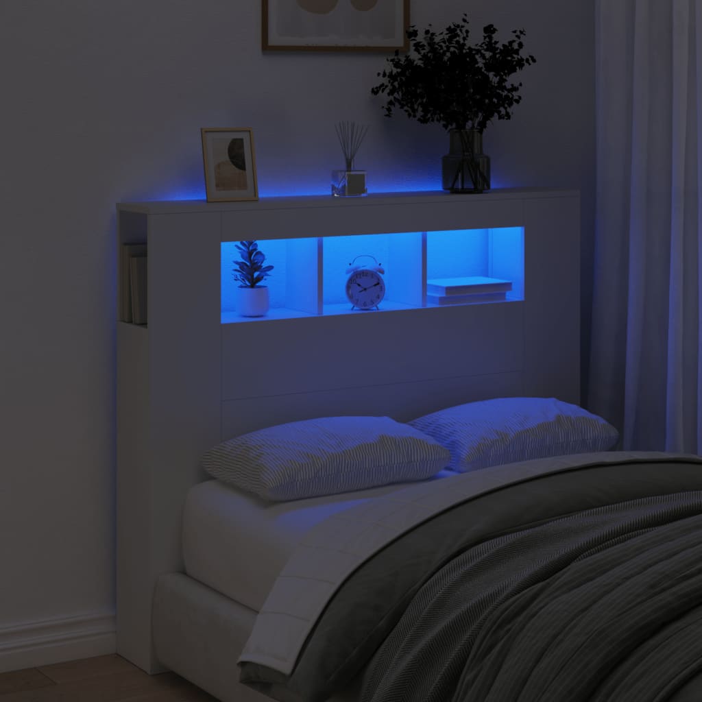 LED Headboard White 120x18.5x103.5cm Engineered Wood