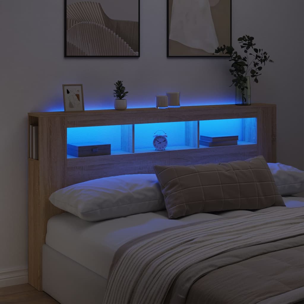 LED Headboard Sonoma Oak 180x18.5x103.5cm Engineered Wood