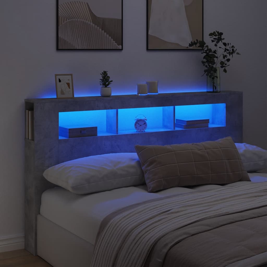 LED Headboard Concrete Grey 180x18.5x103.5cm Engineered Wood