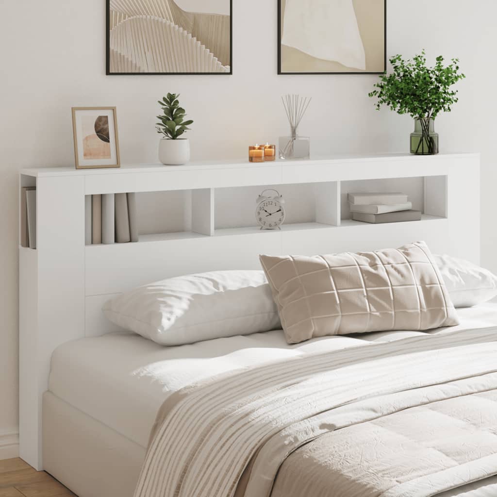 LED Headboard White 200cm Engineered Wood