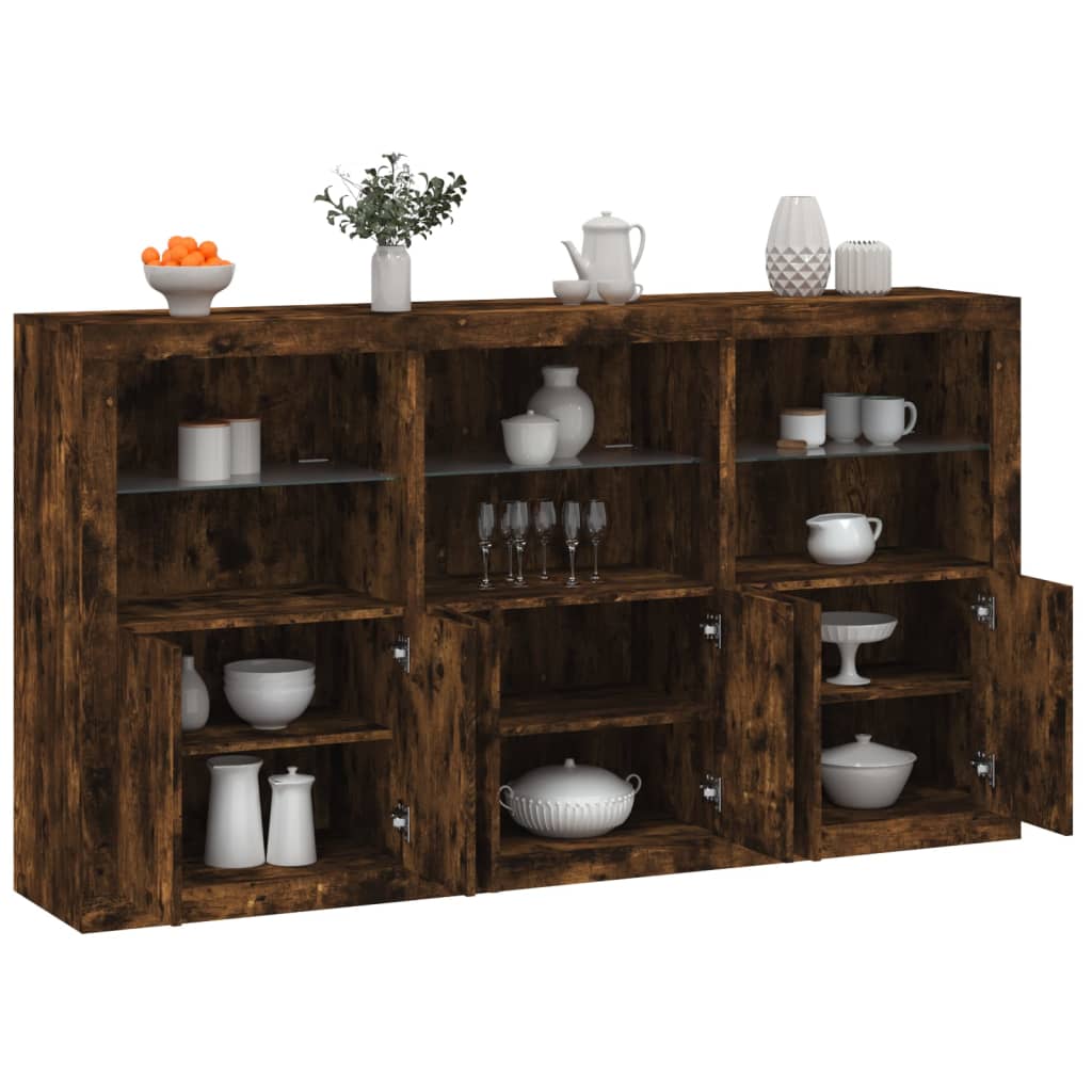 Sideboard with LED Lights Smoked Oak 181.5x37x100 cm