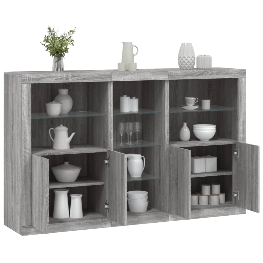 Sideboard with LED Lights Grey Sonoma 162x37x100 cm
