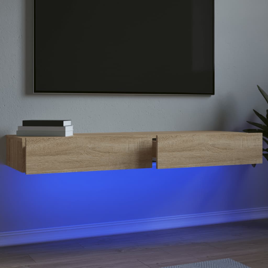 TV Cabinets with LED Lights 2 Pieces Sonoma Oak 60x35x15.5 cm