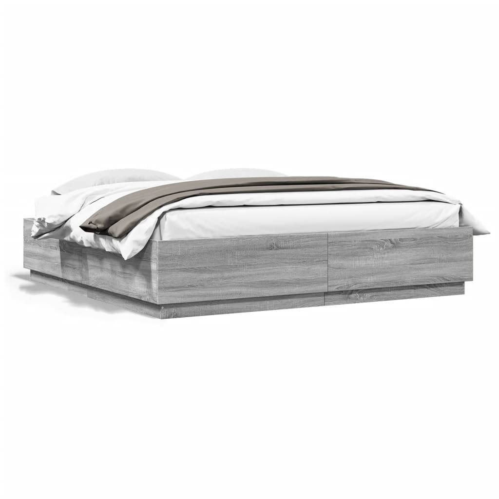 Bed Frame with LED Lights Grey Sonoma 180x200 cm Super King Engineered Wood