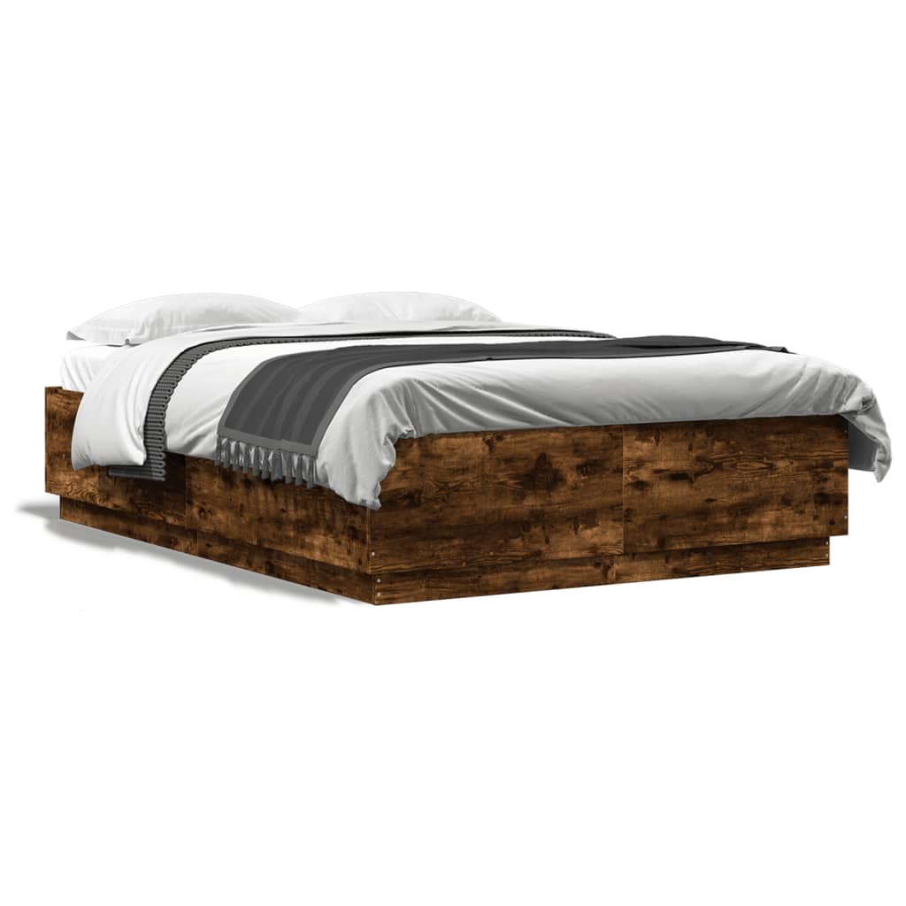 Bed Frame with LED Lights Smoked Oak 120x200 cm Engineered Wood