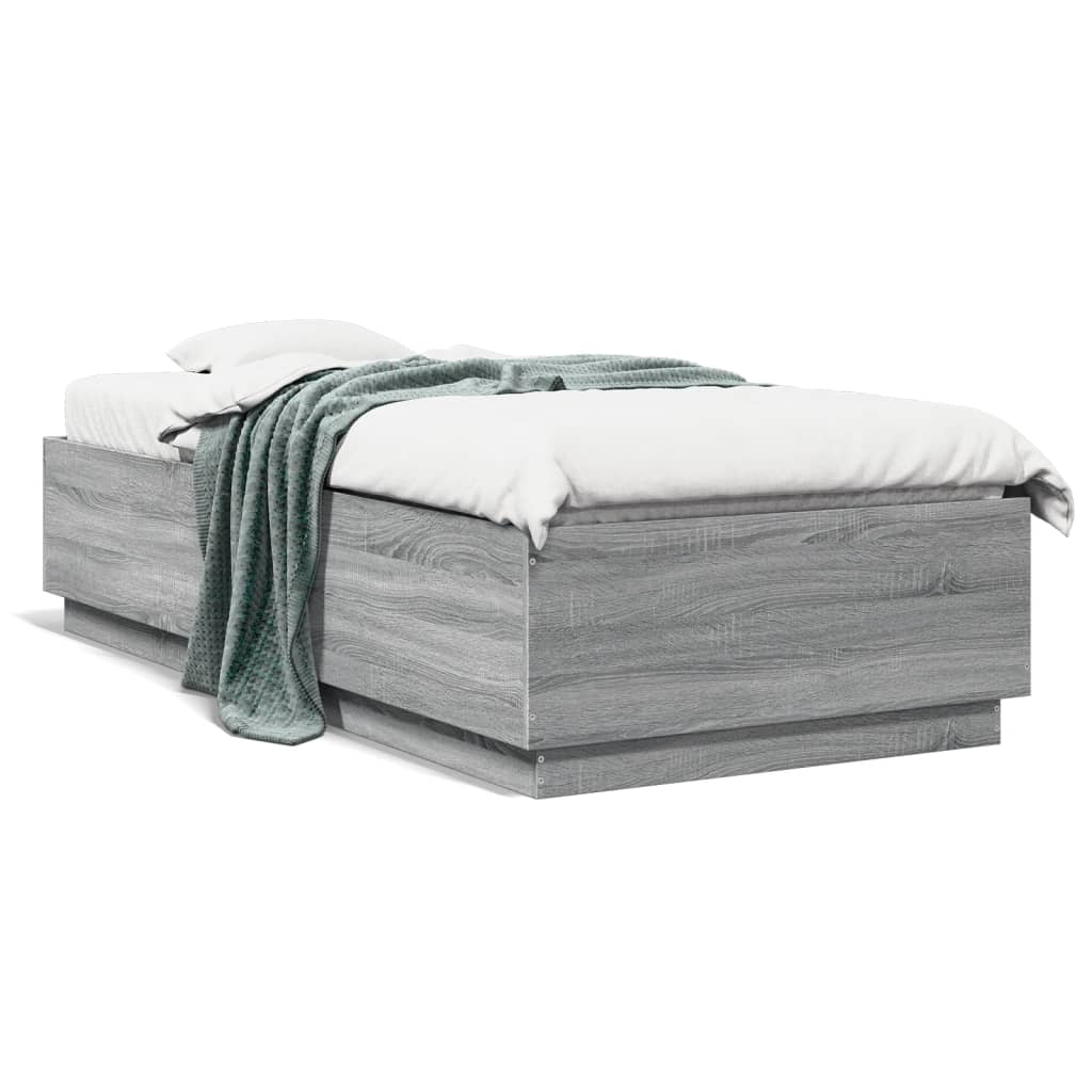 Bed Frame with LED Lights Grey Sonoma 100x200 cm Engineered Wood