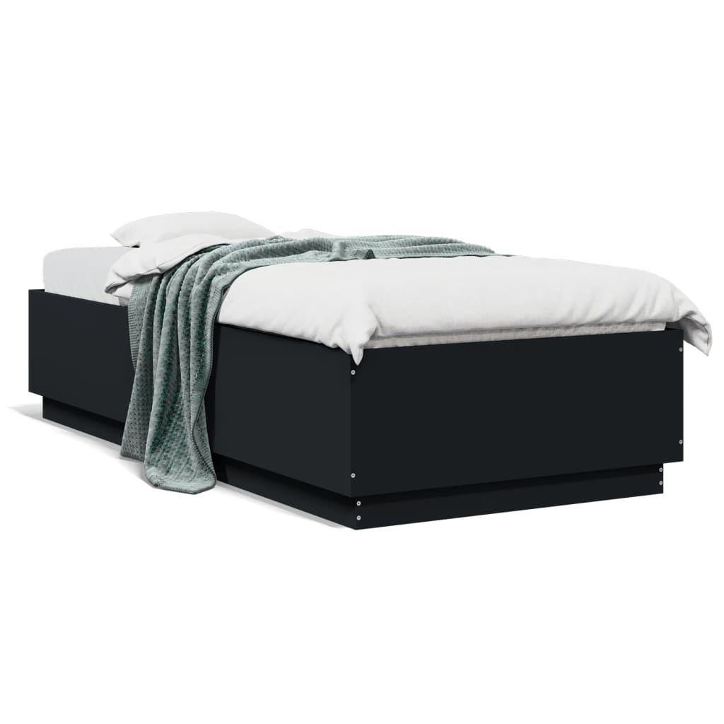 Bed Frame with LED Lights Black 90x200 cm Engineered Wood