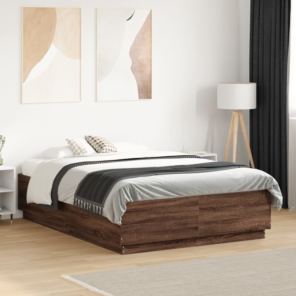Bedframe with LED Brown Oak 135x190cm Double