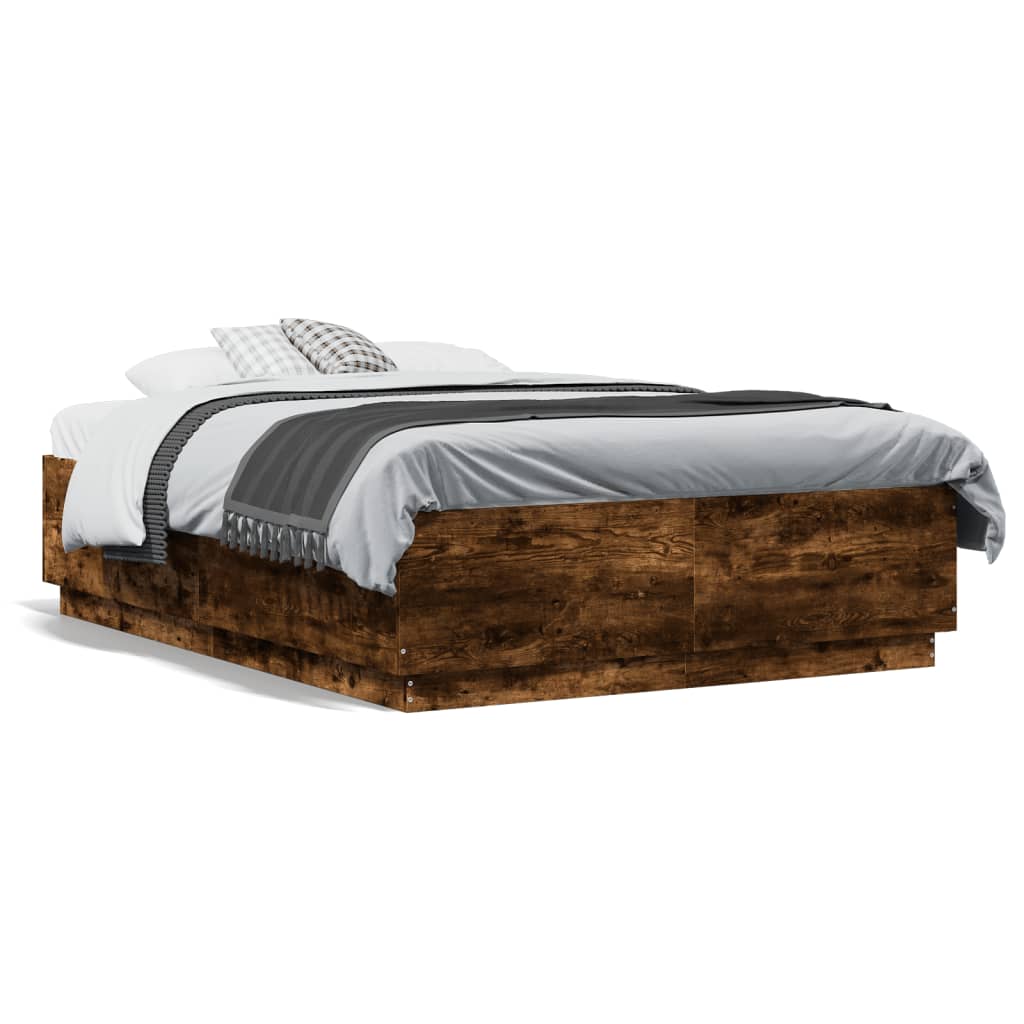 Bed Frame with LED Lights Smoked Oak 120x190 cm Small Double Engineered Wood
