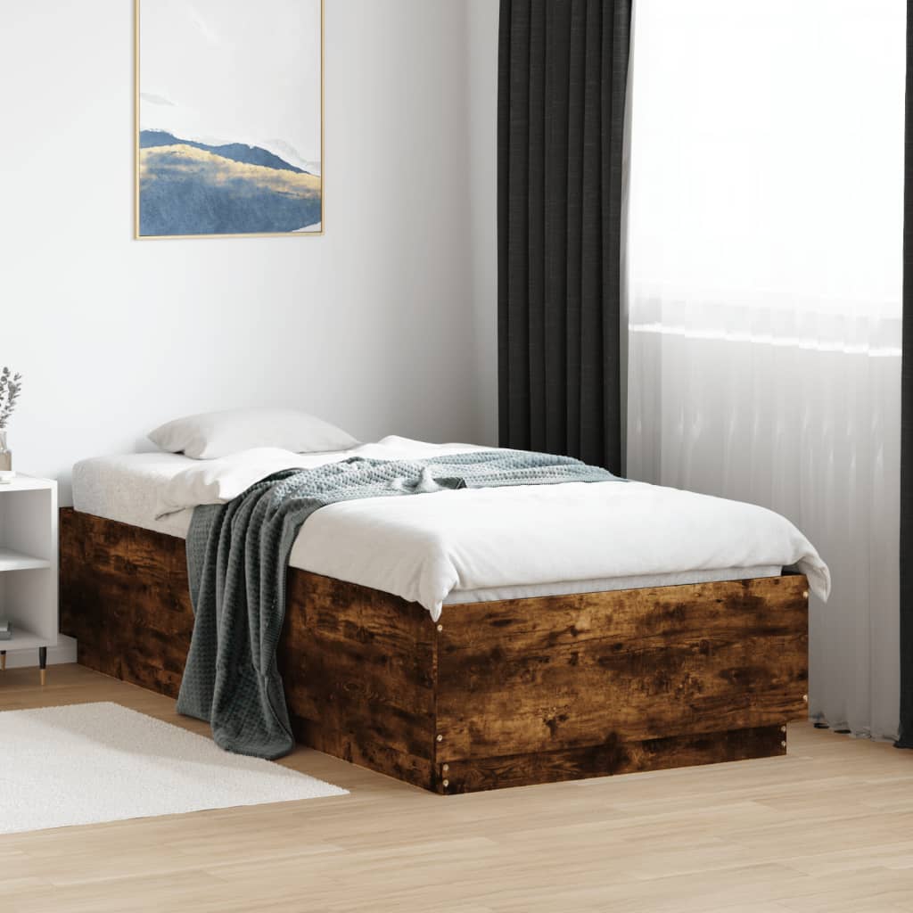 Bedframe with LED Smoked Oak 90x190cm Single