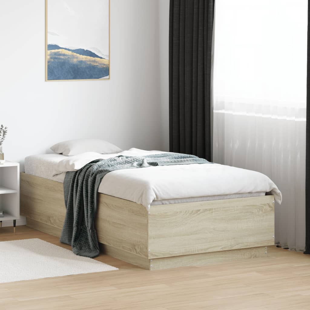 Bedframe with LED Sonoma Oak 75x190cm Small Single