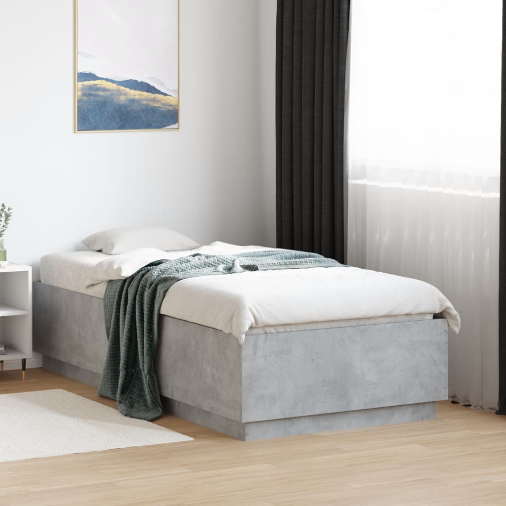 Bedframe with LED Concrete Grey 75x190cm Small Single