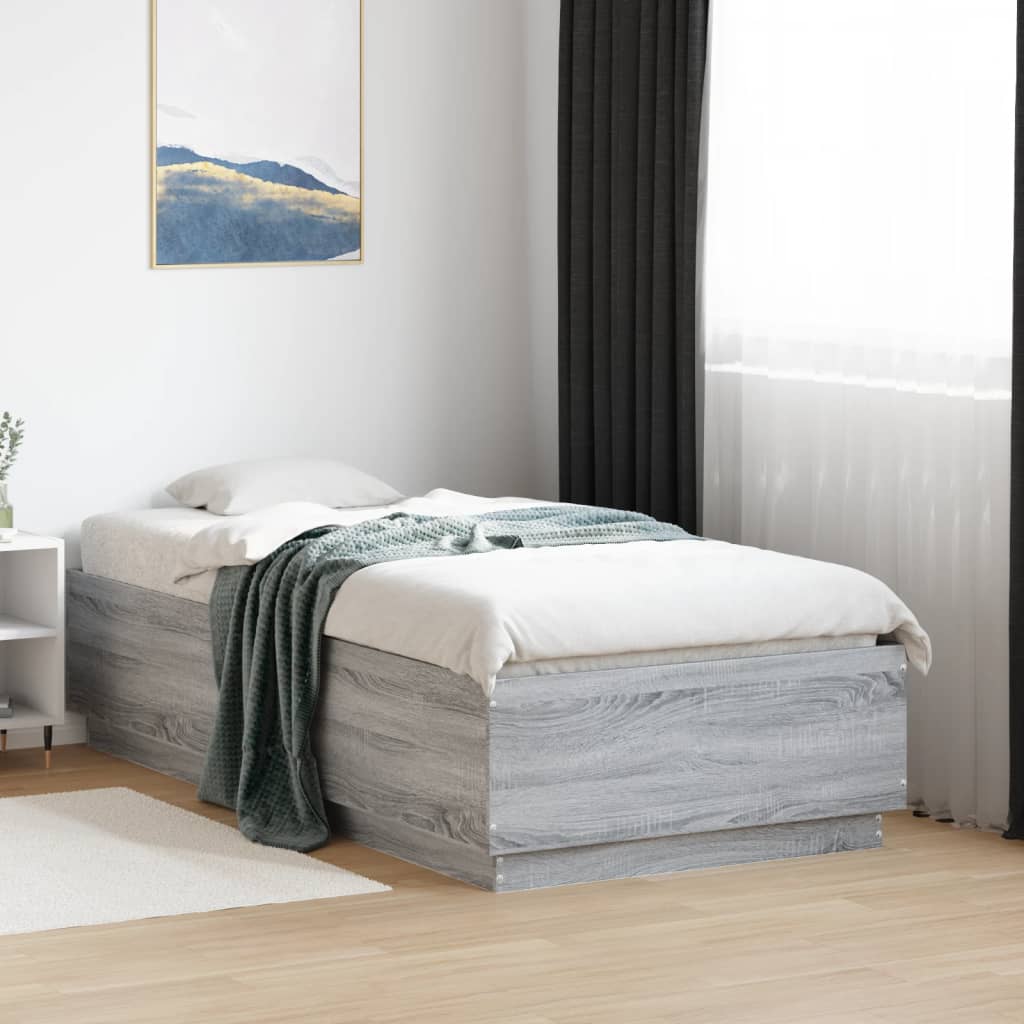 Bedframe with LED Grey Sonoma 75x190cm Small Single