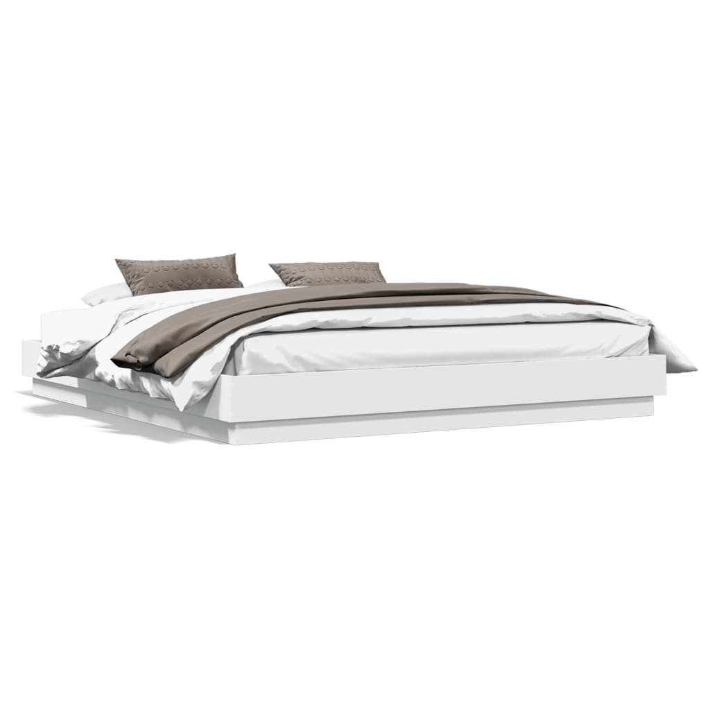 Bed Frame with LED Lights White 200x200 cm