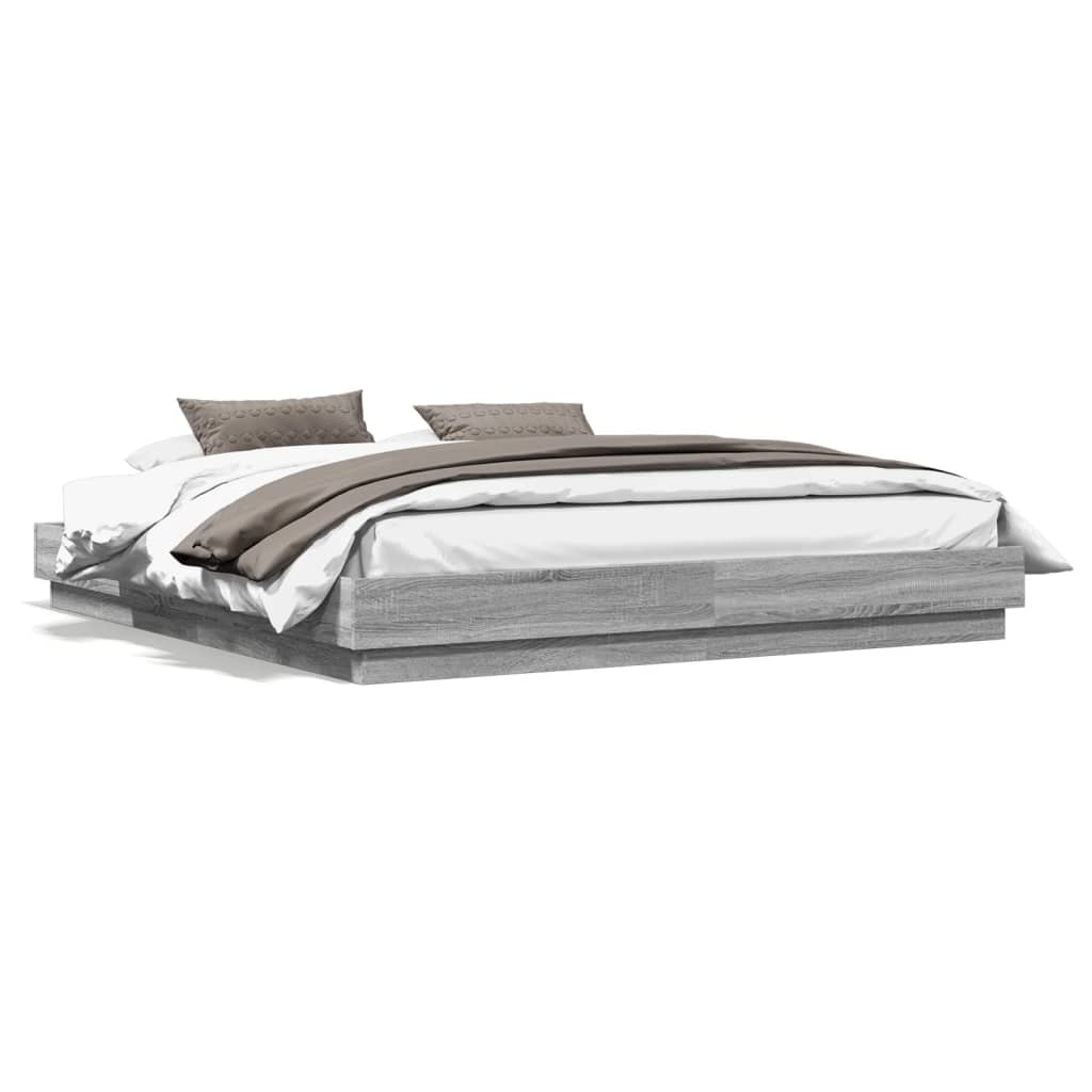Bed Frame with LED Lights Grey Sonoma 200x200 cm