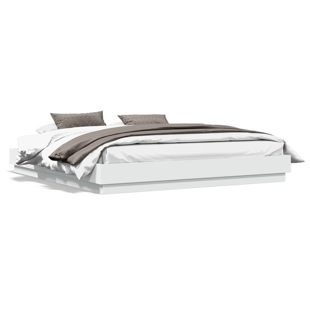 Bed Frame with LED Lights White 180x200 cm Super King