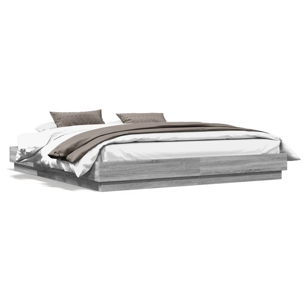 Bed Frame with LED Lights Grey Sonoma 180x200 cm Super King