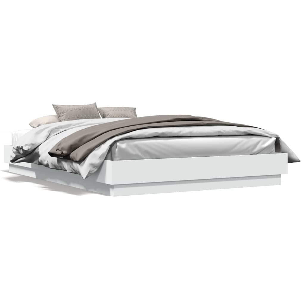 Bed Frame with LED Lights White 160x200 cm