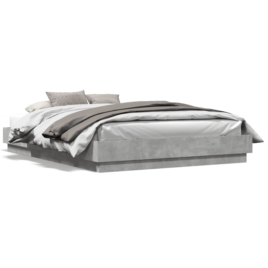 Bed Frame with LED Lights Concrete Grey 160x200 cm