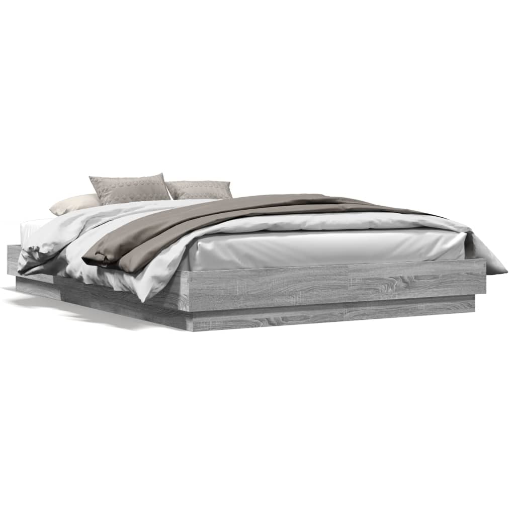 Bed Frame with LED Lights Grey Sonoma 160x200 cm