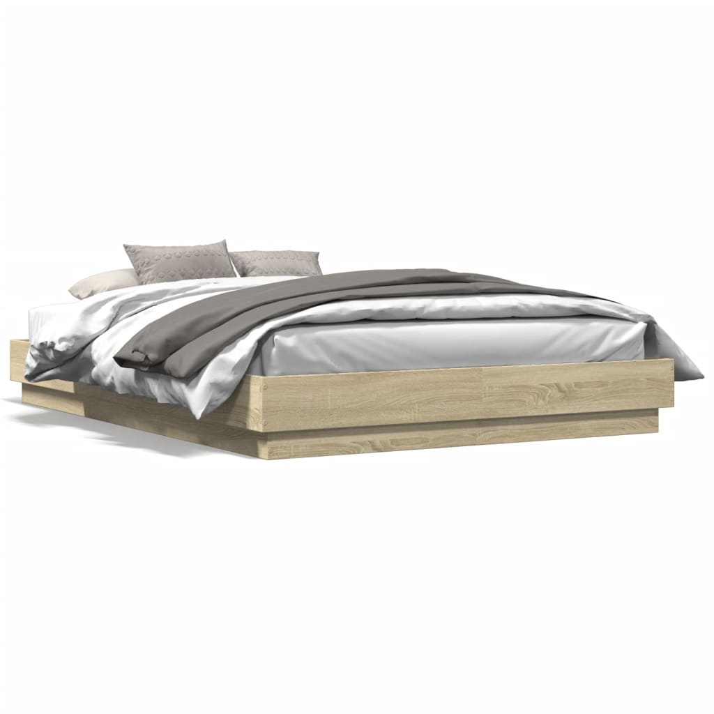 Bed Frame with LED Lights Sonoma Oak 150x200 cm King Size
