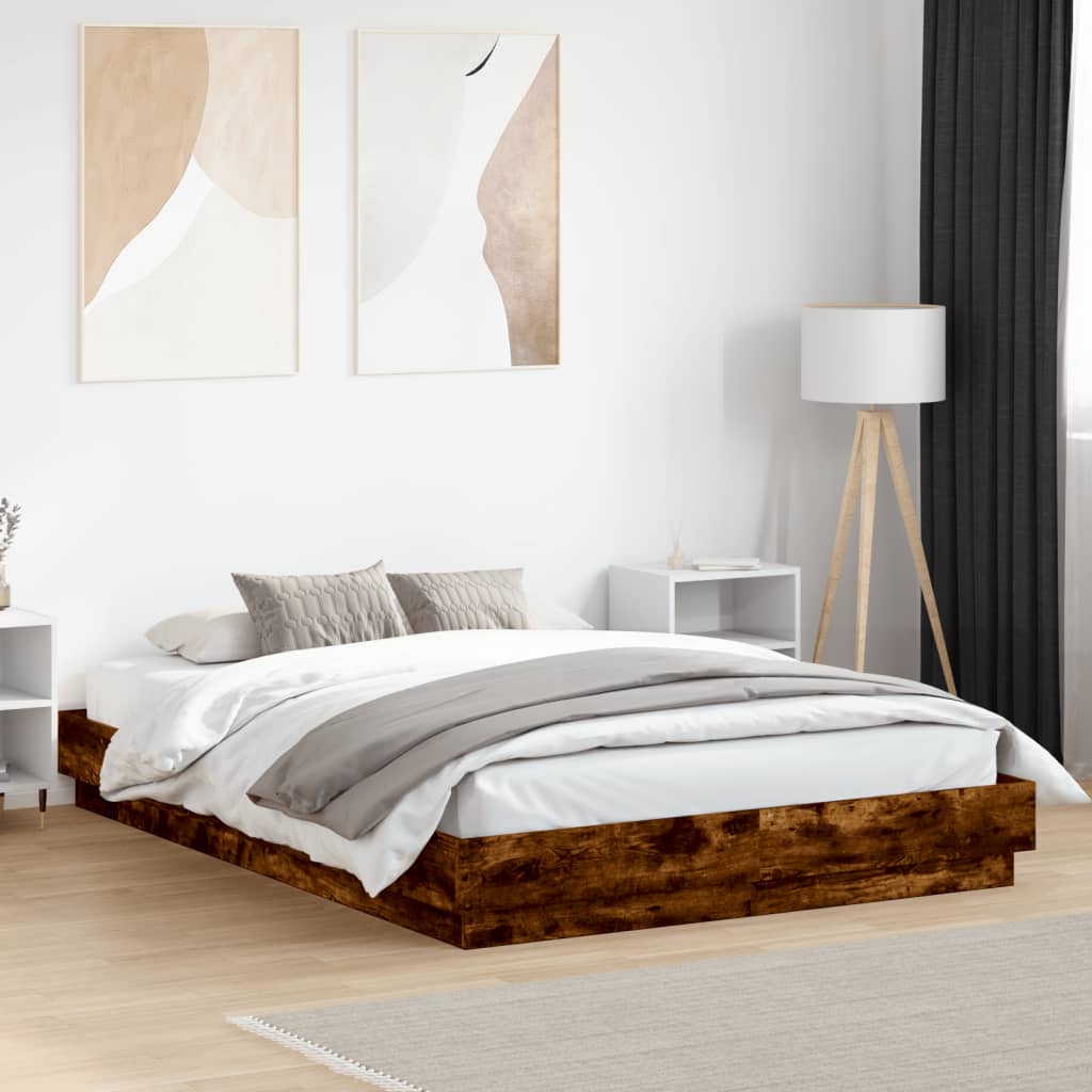 Bedframe with LED Smoked Oak 150x200cm King Size